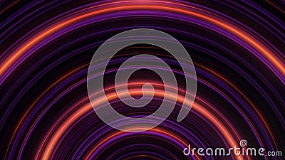Abstract circular neon lines. Animation. Pulsing neon semicircular lines on black background. Abstract background of Stock Photo