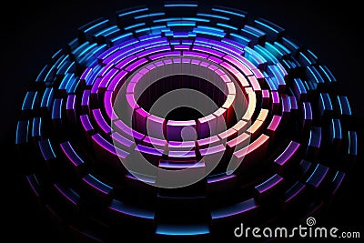 Abstract Circular Octagon Magenta Yellow Cyan Colours On Black Background Stock Photo