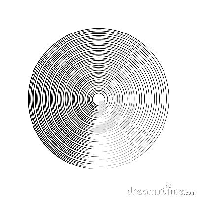 Abstract circular pattern. Concentric black lines. Radial gradient effect. Minimal vector design. Vector Illustration