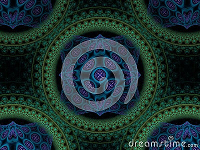 Abstract Circular Purple, Blue and Green Fractal Stock Photo