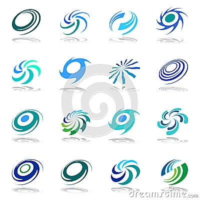 Abstract circular rotation and spiral icons. Design elements set Vector Illustration