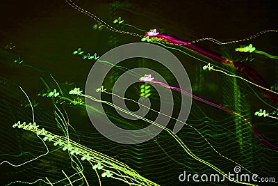 Abstract green city lights long exposure background Stock Photo
