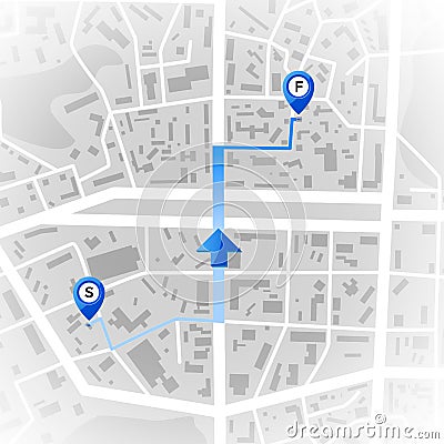 Abstract city map. GPS and navigation concept. Travel route. Print with town topography. City residential district scheme. vector Vector Illustration