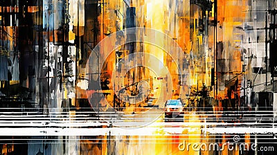 Abstract city street view - grungy painting - generative AI, AI generated Stock Photo