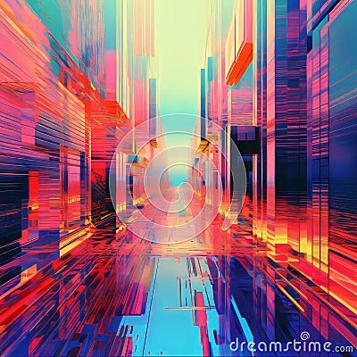 Abstract Cityscape: Ray Tracing With Y2k Databending Twist Stock Photo