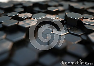 Abstract close-up of black hexagonal shapes creating a textured surface Stock Photo