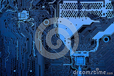 Abstract close up of Electronic Circuits in Technology on Mainboard computer background Stock Photo