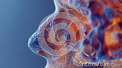 Abstract close-up of a human face merged with vibrant, complex neural patterns, showcasing the intricate connection between mind Stock Photo