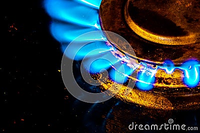 Abstract Gas Stove Burner with Blue Flame Stock Photo