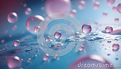 Abstract, close-up image of floating pink orbs with a blue background, creating a whimsical and ethereal effect. Vector Illustration