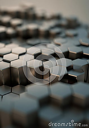 Abstract close-up of metallic hexagonal shapes creating a textured surface Stock Photo