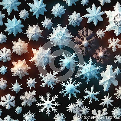 Abstract close-up of various schematic bright different sized intricated Christmas snow crystals Stock Photo