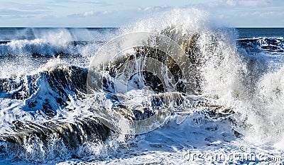 Ocean sea water crashing tsunami wave Stock Photo