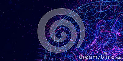 Abstract closeup macro of quantum computing qubit spherical cell. Subatomic patterns of cyber AI intelligence Stock Photo
