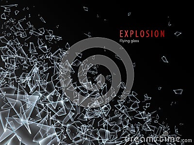 Abstract cloud of glass pieces and fragments after explosion. Shatter and destruction effect.Vector illustration Vector Illustration