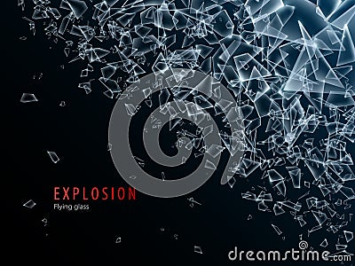 Abstract cloud of glass pieces and fragments after explosion. Shatter and destruction effect.Vector illustration Vector Illustration