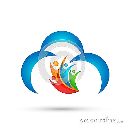 Abstract cloud people team work union wellness celebration concept symbol icon design vector on white background Cartoon Illustration