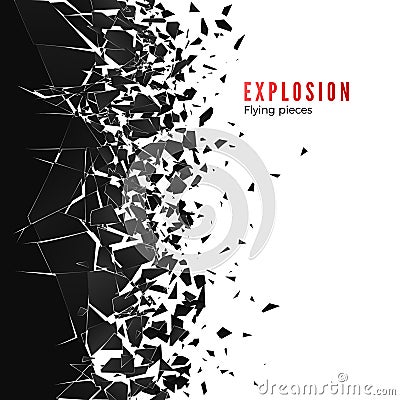 Abstract cloud of pieces and fragments after wall explosion. Shatter and destruction effect. Vector illustration Vector Illustration