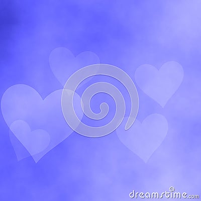 Abstract cloudy gradient violet lavender blue background with four transparent hearts Stock Photo