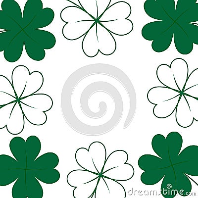 Abstract clover square frame border in trendy green with copyspace. Concept for St. Patrick greeting Vector Illustration