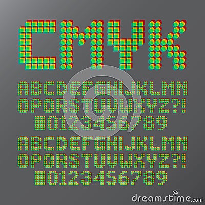 Abstract CMYK Colorful Font and Numbers Vector Illustration