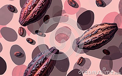 Abstract cocoa bean pattern on a muted color background Cartoon Illustration