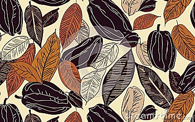 Abstract cocoa bean pattern on a muted color background Cartoon Illustration