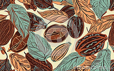 Abstract cocoa bean pattern on a muted color background Cartoon Illustration