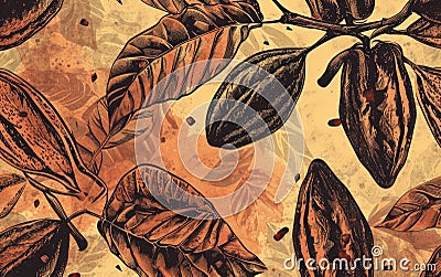 Abstract cocoa bean pattern on a muted color background Cartoon Illustration