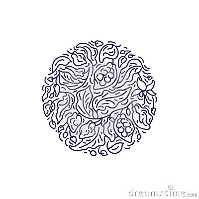 Abstract cocoa label in circle. Art line pattern Vector Illustration