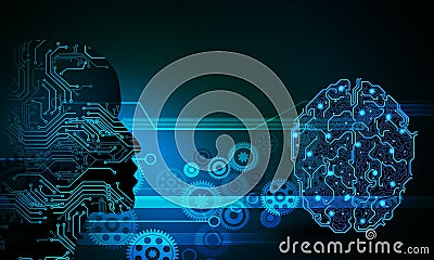 Abstract cogs electric circuit digital brain, binary technology concept. Vector Illustration