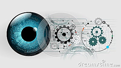 Abstract cogs eye future circuit technology security system background, vector illustration. Vector Illustration