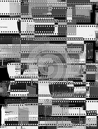 Abstract collage of celluloid film strips Stock Photo