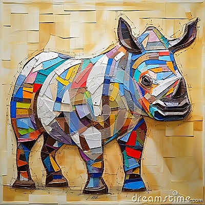 Abstract Collaged Rhino Sculpture Inspired By Dmitry Spiros Stock Photo