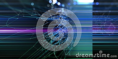 Abstract color background with polygonal grid technology and blurred lines. Quantum computing concept. Big data. Banner for Stock Photo