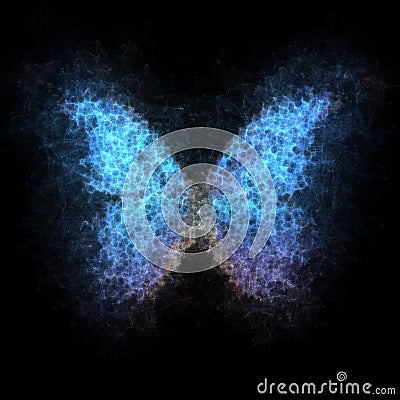 Abstract butterfly made of particles, digital fantasy butterfly illustration Cartoon Illustration