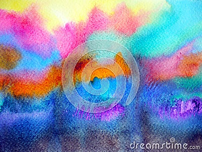 Abstract color colorful artistic sky background watercolor painting Cartoon Illustration