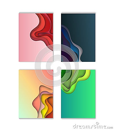 A4 abstract color 3d paper art illustration set. Contrast colors. Vector design layout for banners presentations, flyers, posters Vector Illustration