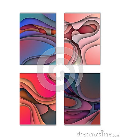 A4 abstract color 3d paper art illustration set. Contrast colors. Vector design layout for banners presentations, flyers, posters Vector Illustration
