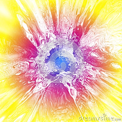 Abstract Color Liquid Explosion. Vibrant Colour Fluid Warp Background in Yellow, Red, Blue and White Colors. Artistic Abstraction Stock Photo