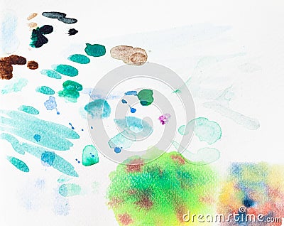 Abstract colored brush strokes and spots on paper Stock Photo