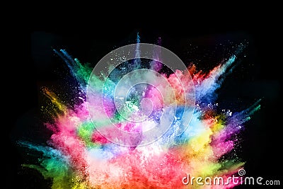 Abstract colored dust explosion on a black background. Stock Photo