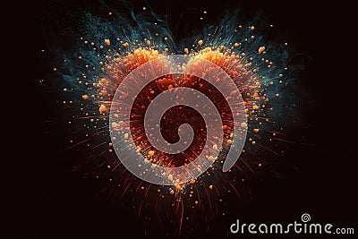 Abstract colored fireworks heart shape. Multicolored fireworks heart. firework explosion. Generative AI Stock Photo