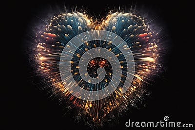 Abstract colored fireworks heart shape. Multicolored fireworks heart. firework explosion. Generative AI Stock Photo