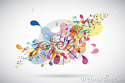 Abstract colored flower background with music tunes Vector Illustration