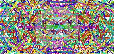 Abstract of colored lines connected by pins, very very complicated connection, understanding algorithms process concept. Cartoon Illustration