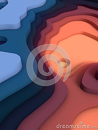 Abstract colored paper cut art background design for website template. Topography map concept. 3d rendering Stock Photo