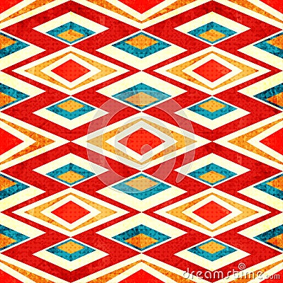 Abstract colored polygons in retro style grunge effect seamless pattern Vector Illustration