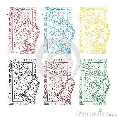 Abstract colored set of sprays painting picture in square frame Vector Illustration