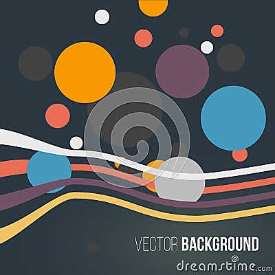 Abstract colored striped waves and circles on the dark background. Vector Vector Illustration